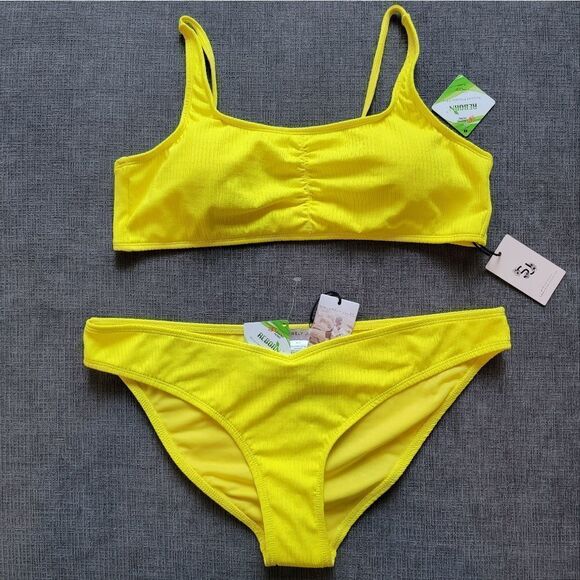 Sincerely Jules neon Yellow Pretty two piece ribbed bikini set in sz Xla… - Picture 2 of 16